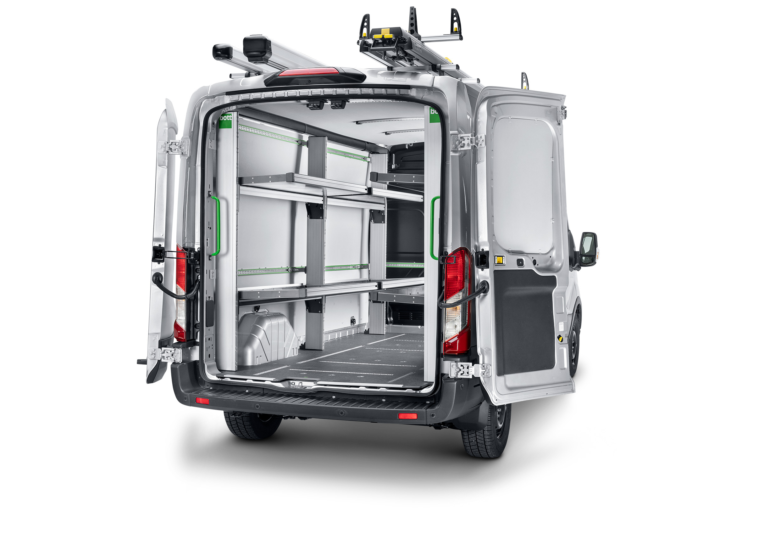 Ford Transit Rear Left Folding Shelf on a Neutral Background