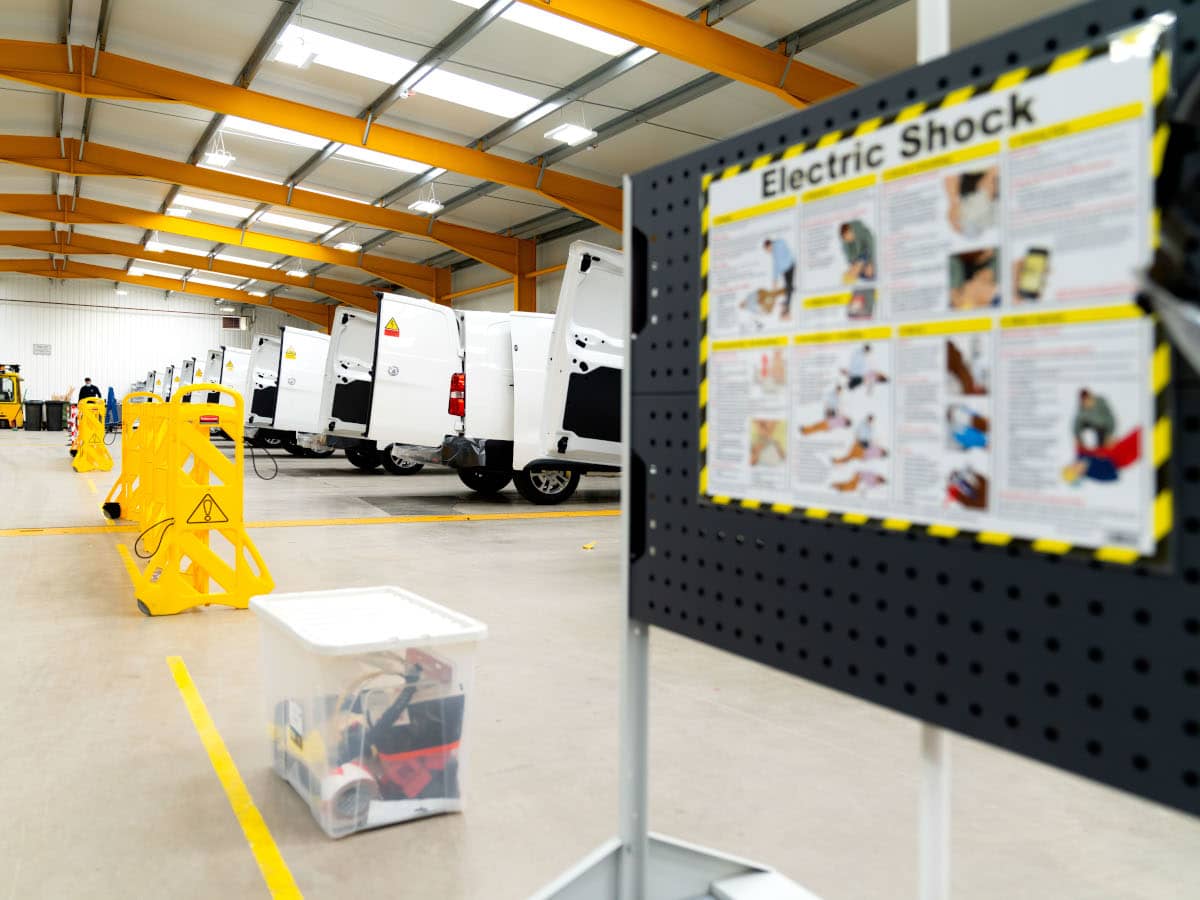 safety sign for electric shock inside bott van racking headquarters